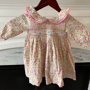 Anavini Corduroy Smocked Dress with Floral Embroidery.